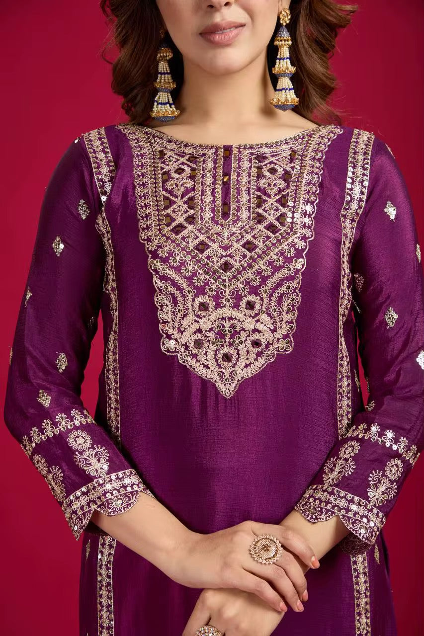 Bollywood Style Silk Salwar Kameez - Embroidered Party Wear