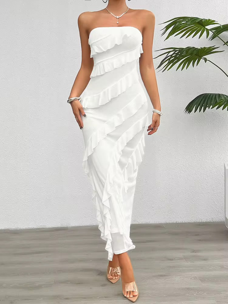 Women's Casual Strapless Bodycon Dress - Hollow-Out Floor-Length Summer Maxi Dress