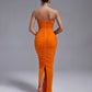 Chic Orange Ribbed Bodycon Dress with Modern Silhouette