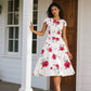 Romantic White Dress with Red Rose Print