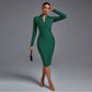 Elegant Midi Bodycon Bandage Dress - Hollow Out Drawstring Party Dress