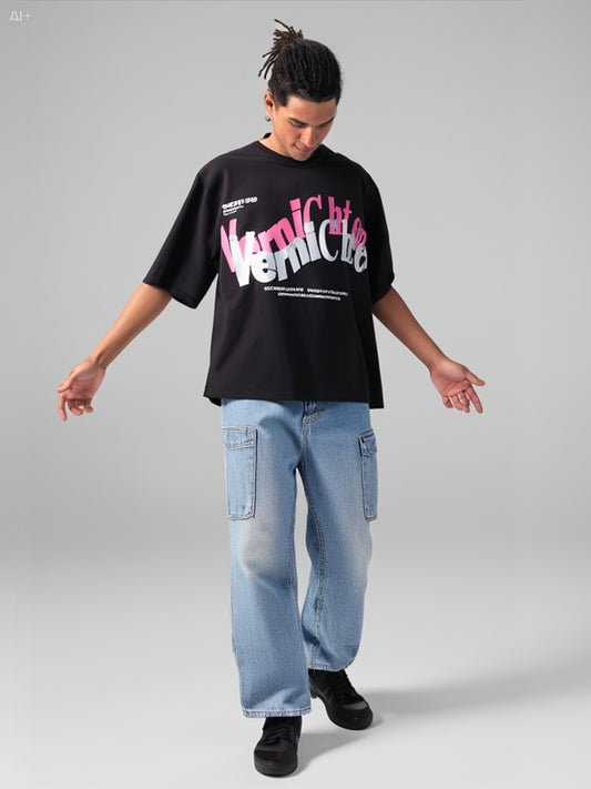 Gradient Typography Shirt - Black