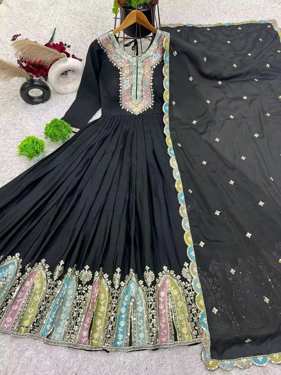 Premium Anarkali Gown with Fancy Dupatta - Black