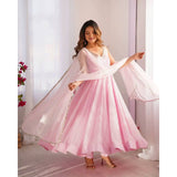 Anarkali Party Wear Designer Gown - Pink Georgette Embroidered Suit Set