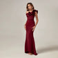 Women's One-Shoulder Sequined Party Dress - Elegant V-Neck Maxi Gown with Chapel Train