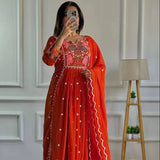 Bollywood Long Anarkali Gown - Orange