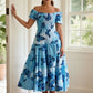 Romantic Blue Butterfly Smocked Maxi Dress