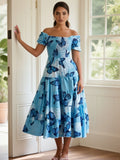 Romantic Blue Butterfly Smocked Maxi Dress