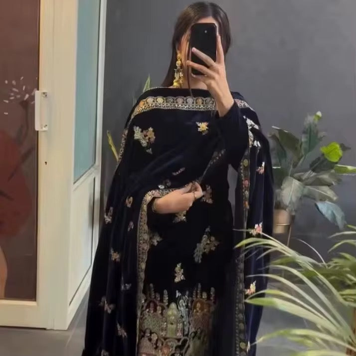 Velvet Salwar Kameez Party Wear - Black