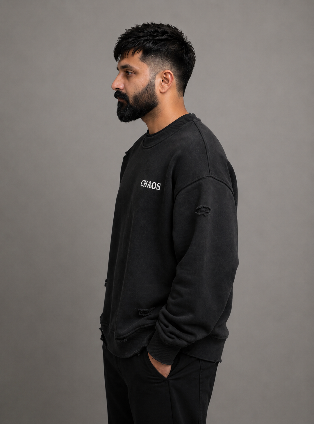 PURE STREET- Distressed Oversize Boxy Sweatshirt