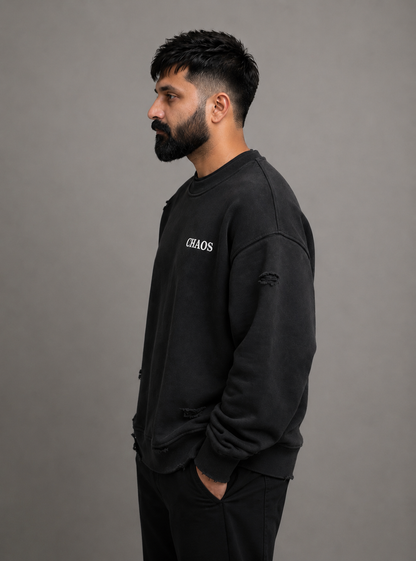 PURE STREET- Distressed Oversize Boxy Sweatshirt