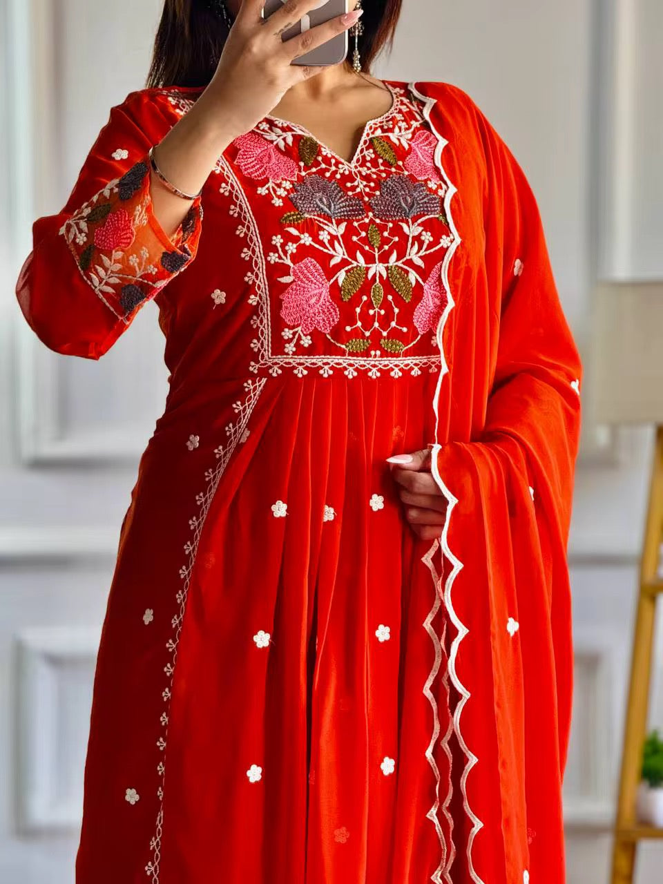 Bollywood Long Anarkali Gown - Orange