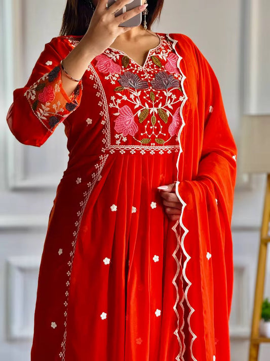 Bollywood Long Anarkali Gown - Orange