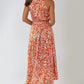 Orange Floral Halterneck Wrap Midi Dress