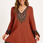 Elegant Boho Lace Dress with Tassel Hem and Embroidered Detail