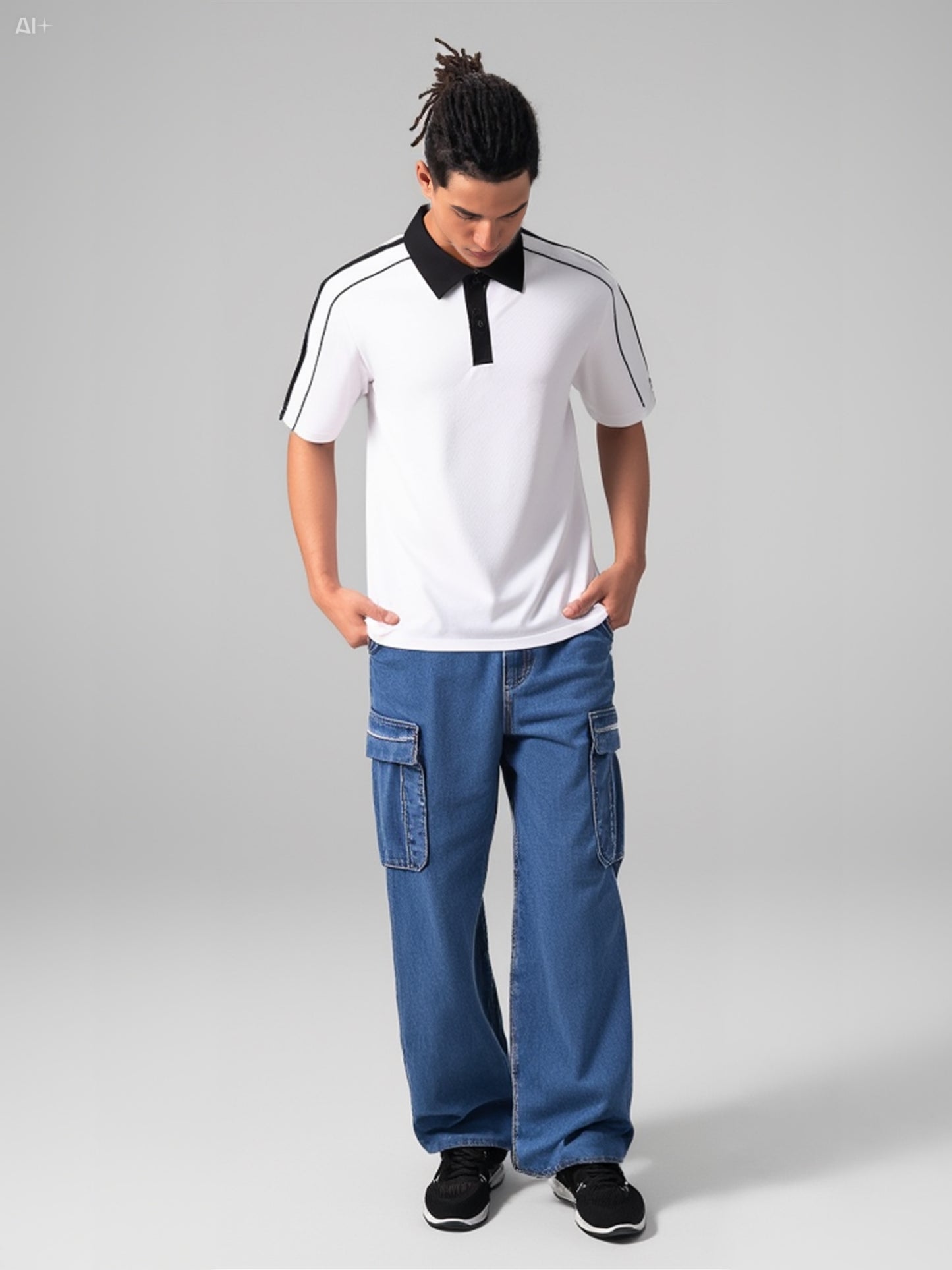 Premium Sporty Polo Shirt with Contrast Collar - White