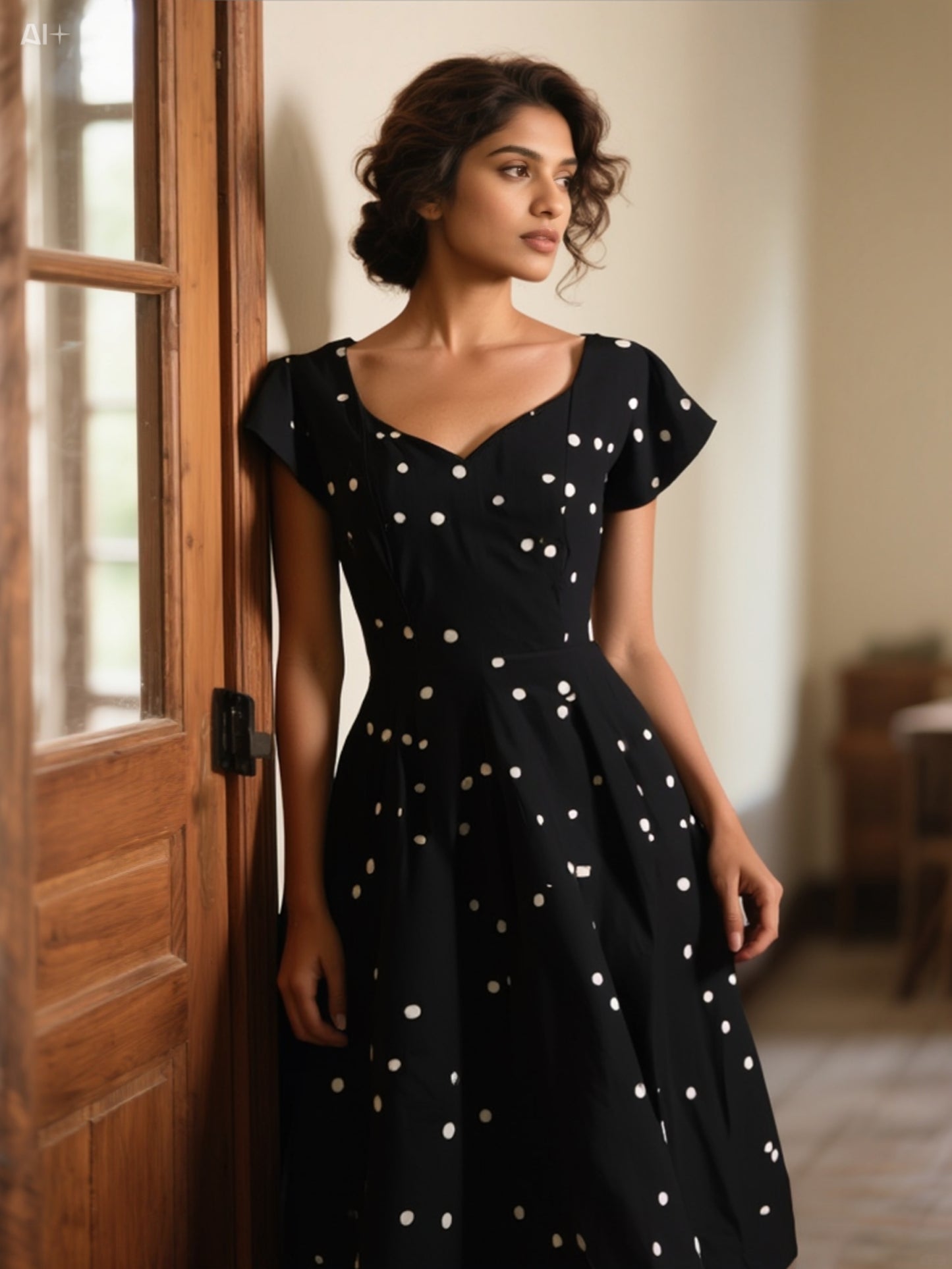 Classic Black Polka Dot Fit-and-Flare Dress