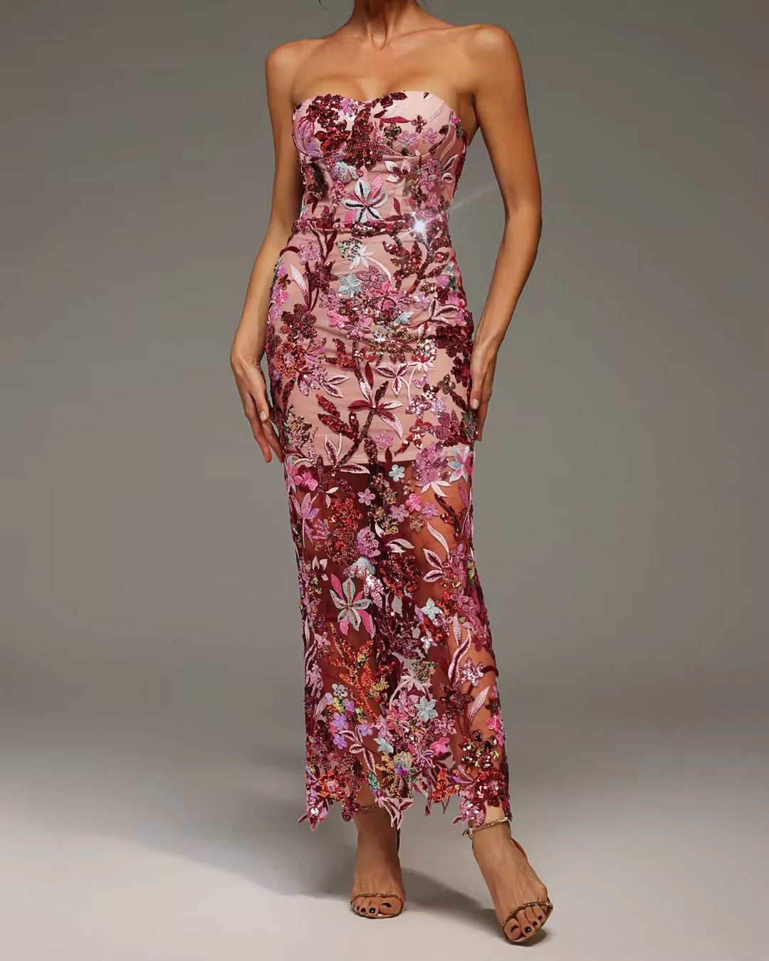 Romantic Floral Maxi Dress in Mercerized Cotton