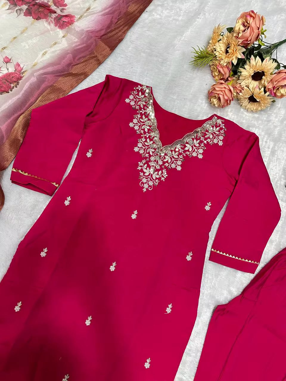 Stylish Summer Silk Salwar Kameez - Pink