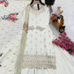 Designer Silk Salwar Kameez Three-Piece Set - White