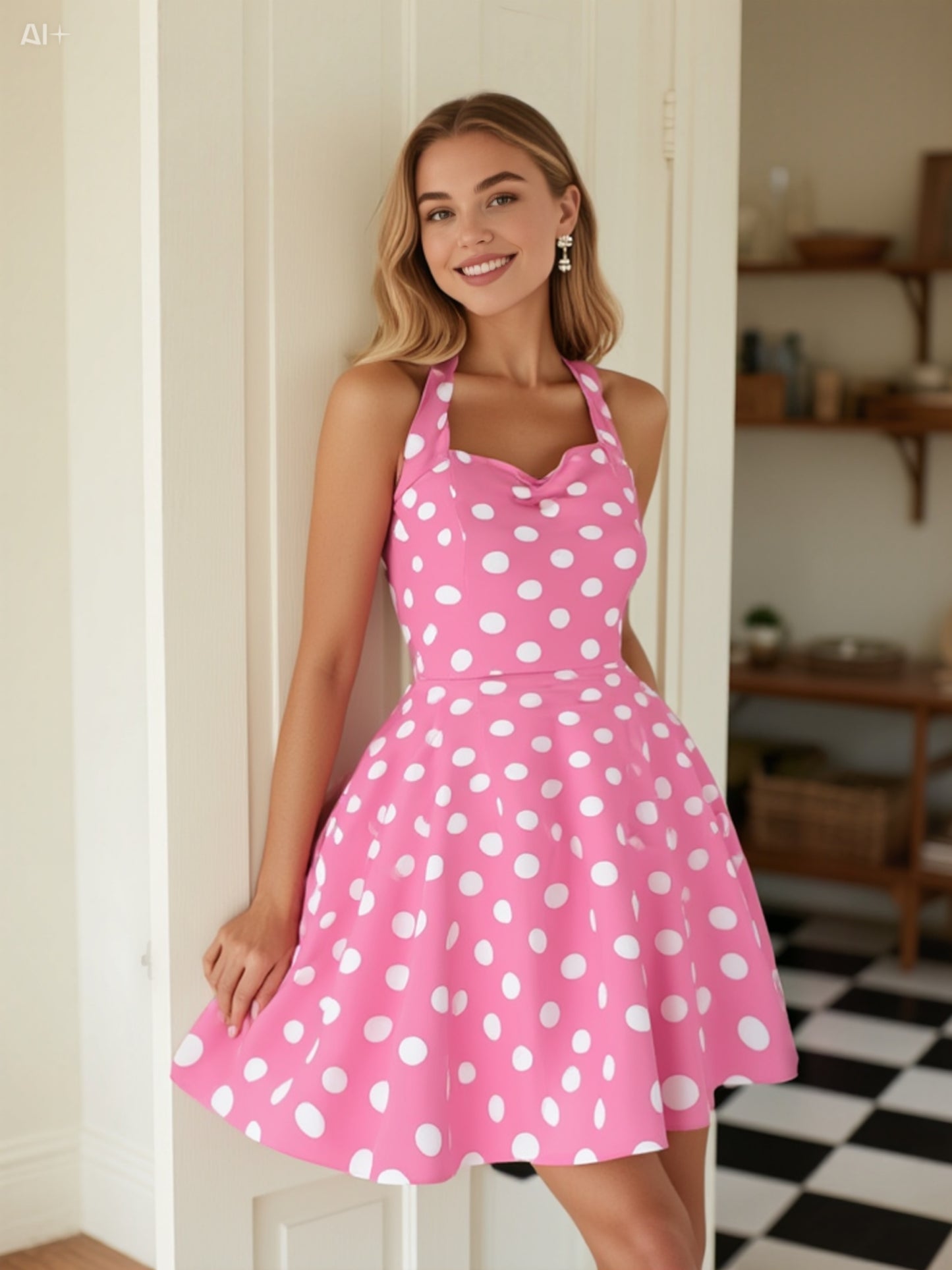 Pink Polka Dot Halter Dress