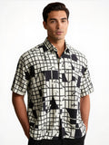 Oversized Black & White Grid Print Shirt - Boxy Fit