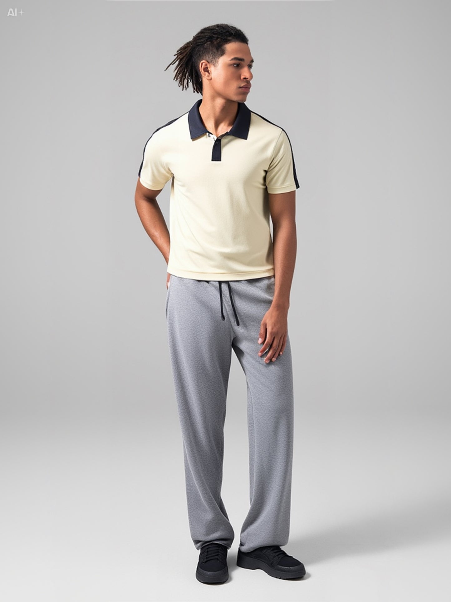 Premium Sporty Polo Shirt with Contrast Collar - Beige