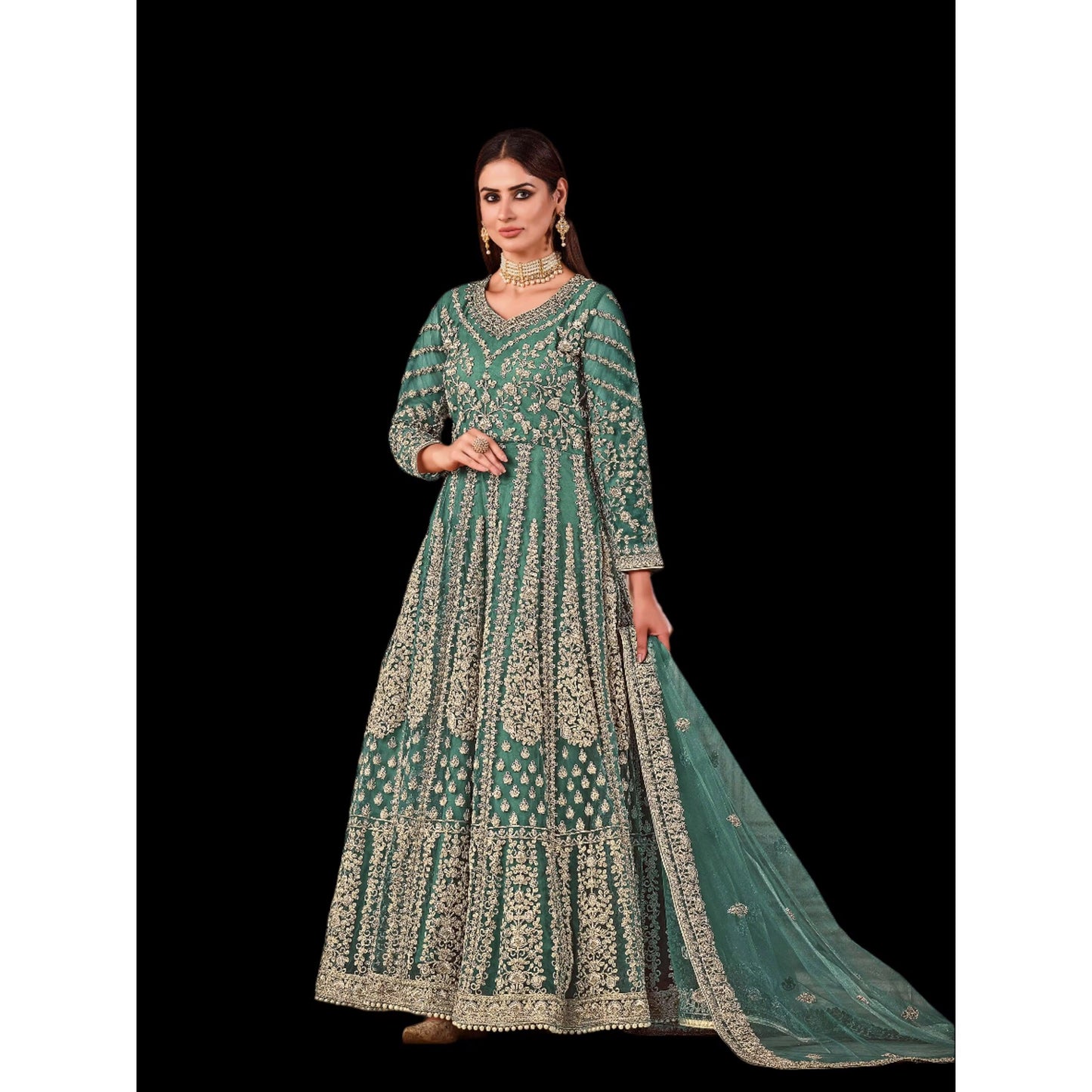 Designer Elegant Party Wear Gown with Thread & Sequencework