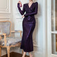 Women's Striped Sequined Mermaid Party Gown - Elegant V-Neck Long Sleeve Evening Dress