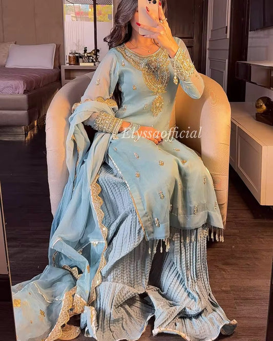 Bollywood Salwar Kameez with Heavy Embroidery - Sky Blue