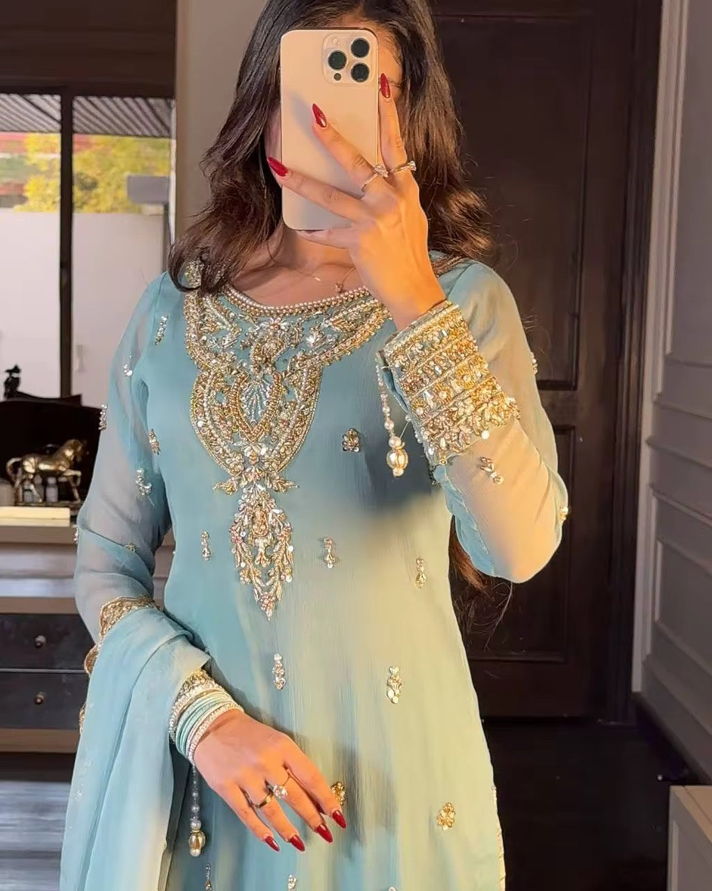 Bollywood Salwar Kameez with Heavy Embroidery - Sky Blue