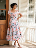Romantic Floral Smocked Maxi Dress with Puff Sleeves