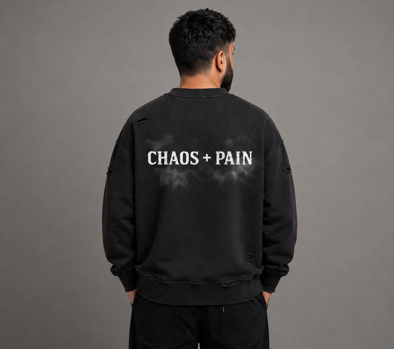 PURE STREET- Distressed Oversize Boxy Sweatshirt