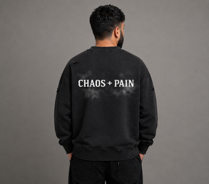PURE STREET- Distressed Oversize Boxy Sweatshirt