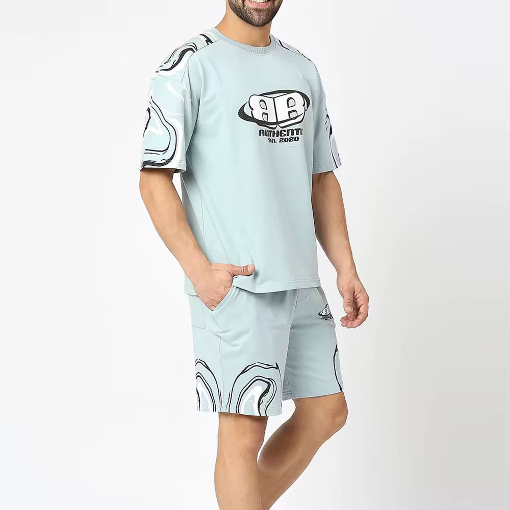 Men's Premium Cotton Terry T-Shirt & Shorts Set - Hip Hop Streetwear