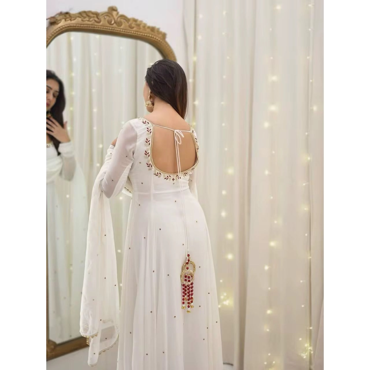 Embroidered Faux Georgette Party Gown with Dupatta Set