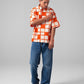 Oversized Check Shirt in Vibrant Orange & Cream