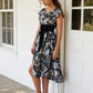 Elegant Black and White Floral Fit-and-Flare Dress