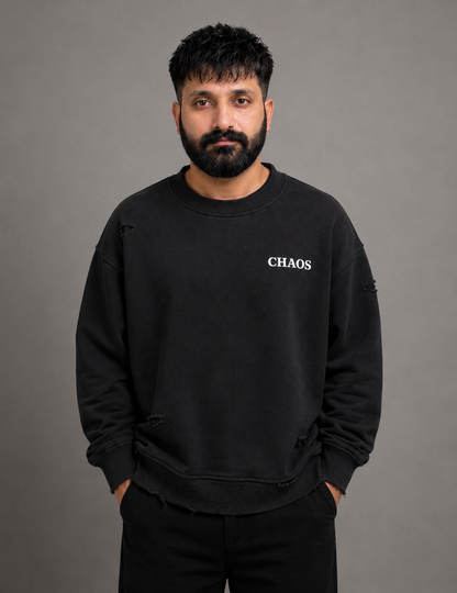 PURE STREET- Distressed Oversize Boxy Sweatshirt