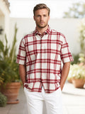 Oversized Burgundy Check Shirt - Boxy Fit Short Sleeve