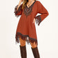 Elegant Boho Lace Dress with Tassel Hem and Embroidered Detail