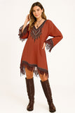Elegant Boho Lace Dress with Tassel Hem and Embroidered Detail