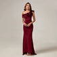 Women's One-Shoulder Sequined Party Dress - Elegant V-Neck Maxi Gown with Chapel Train
