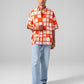 Oversized Check Shirt in Vibrant Orange & Cream