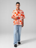 Oversized Check Shirt in Vibrant Orange & Cream