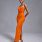 Chic Orange Ribbed Bodycon Dress with Modern Silhouette