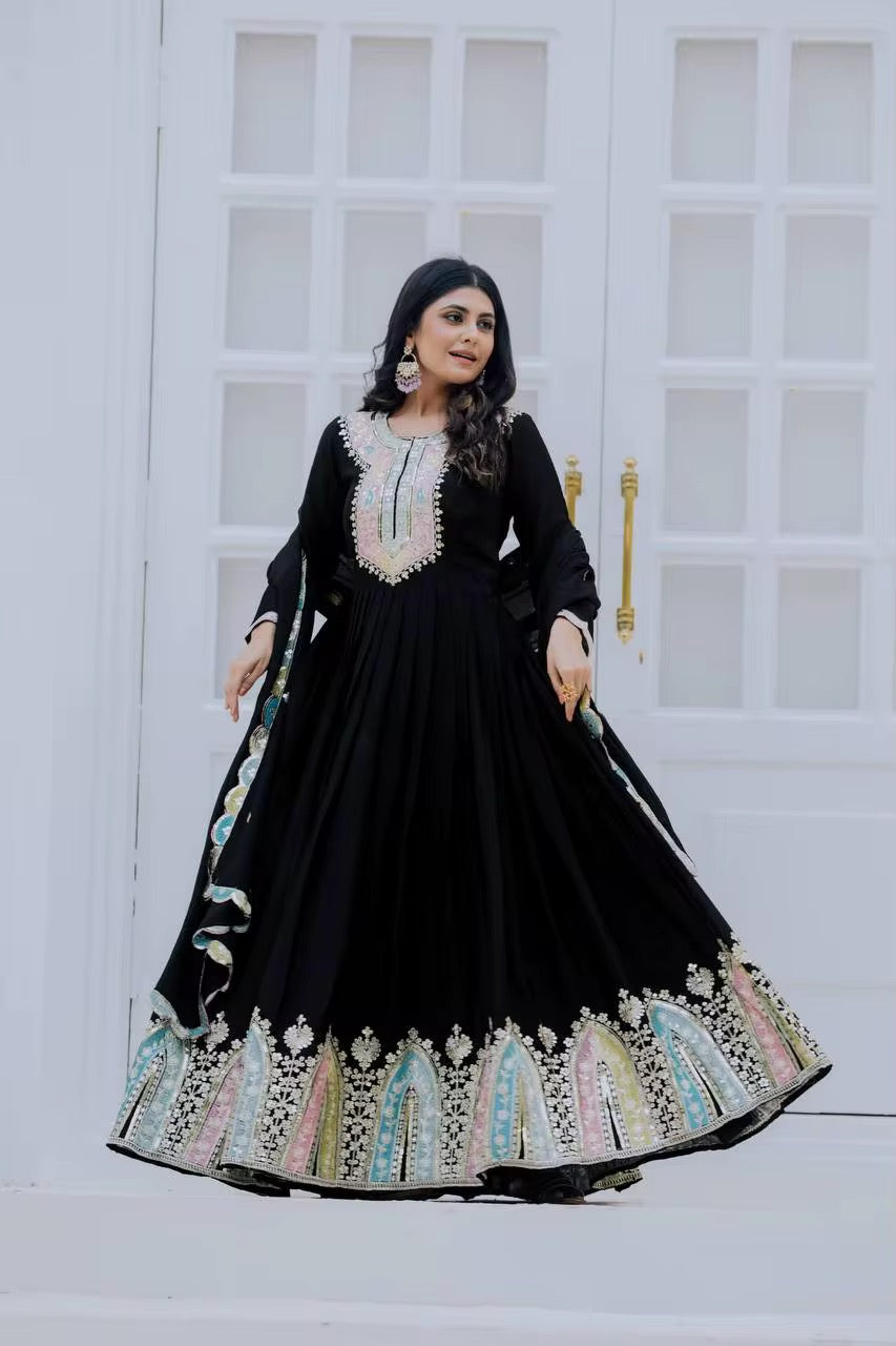 Premium Anarkali Gown with Fancy Dupatta - Black