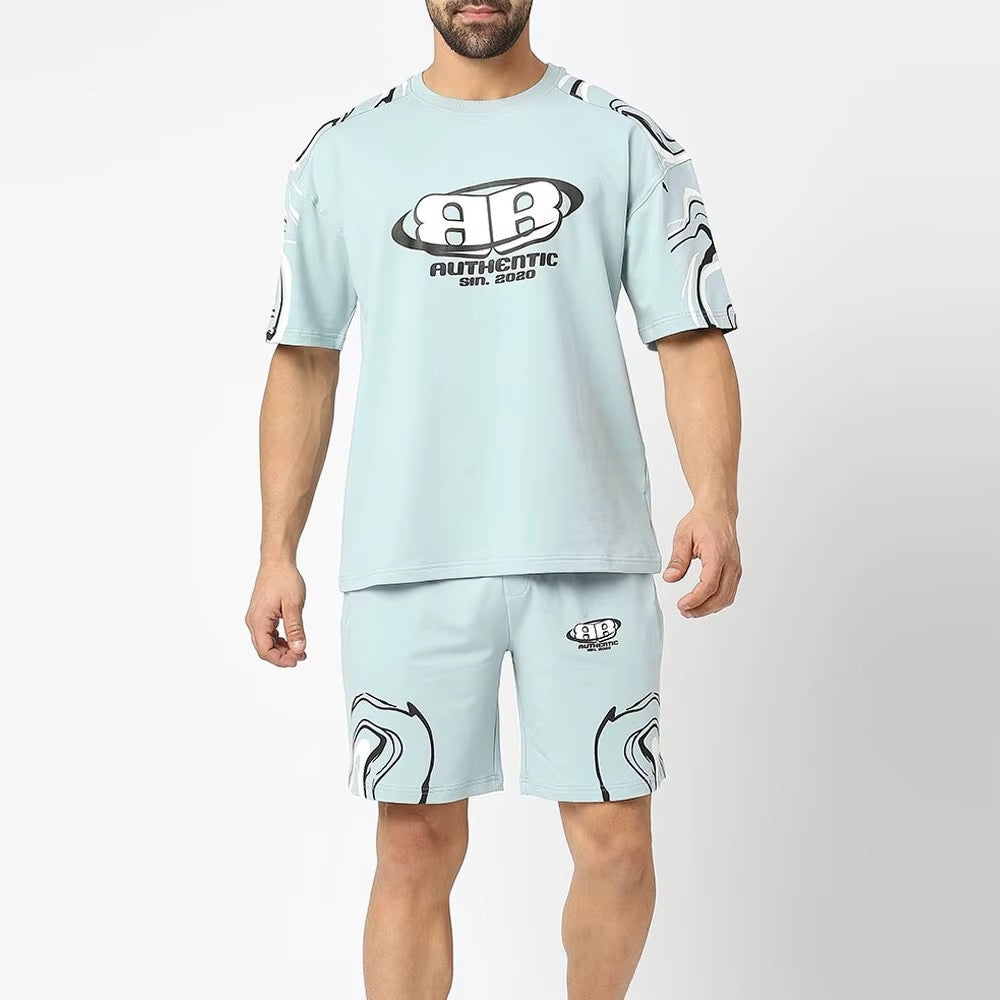 Men's Premium Cotton Terry T-Shirt & Shorts Set - Hip Hop Streetwear