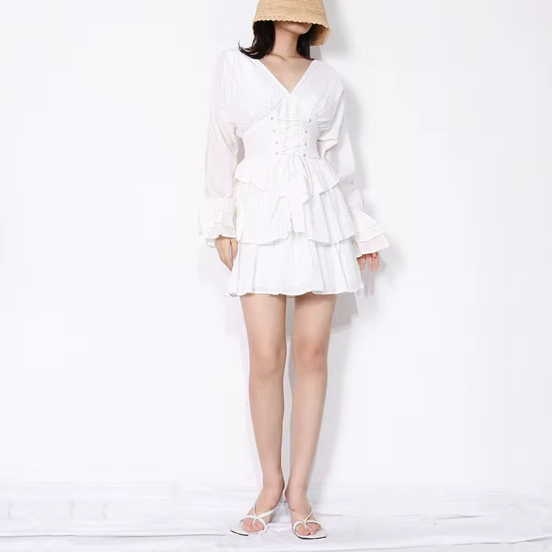 Elegant Beige Lace Dress with Delicate Floral Details