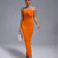 Chic Orange Ribbed Bodycon Dress with Modern Silhouette